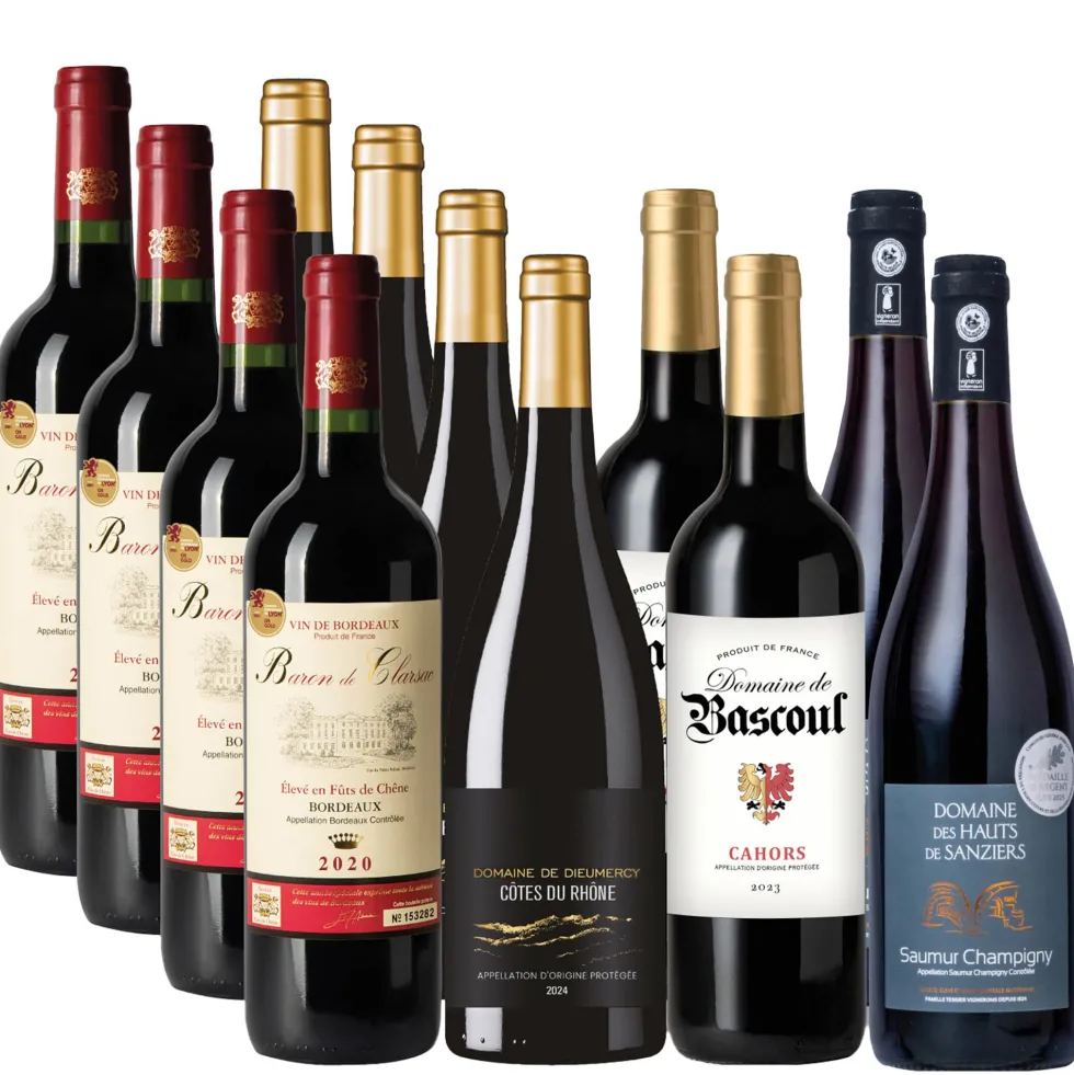 Assortiment de vins, 12 bouteilles