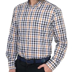 Chemise droite carreaux coton lin