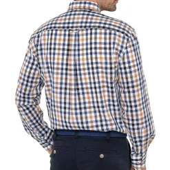 Chemise droite carreaux coton lin