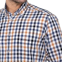 Chemise droite carreaux coton lin