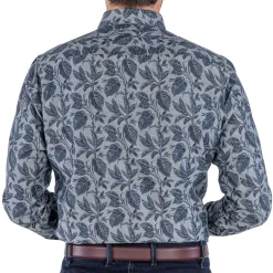Chemise droite chambray imprimée col boutonnage caché