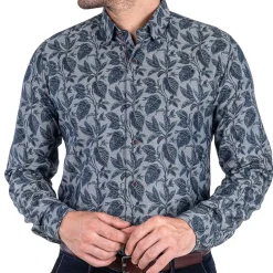 Chemise droite chambray imprimée col boutonnage caché
