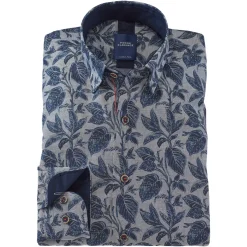 Chemise droite chambray imprimée col boutonnage caché