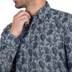 Chemise droite chambray imprimée col boutonnage caché