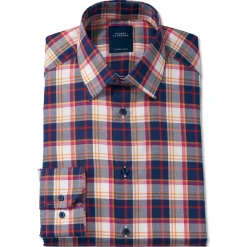 Chemise droite coton carreaux col semi-italien