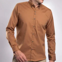 Chemise droite coton col boutonné col contrasté