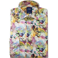 Chemise droite coton imprimée impressionniste col italien