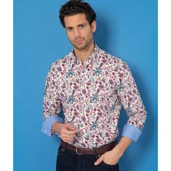 Chemise droite coton imprimée floral col boutonné