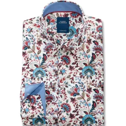 Chemise droite coton imprimée floral col boutonné