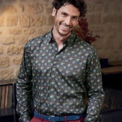 Chemise droite imprimé floral col boutonnage caché