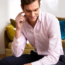 Chemise droite imprimé micro motif col boutonné