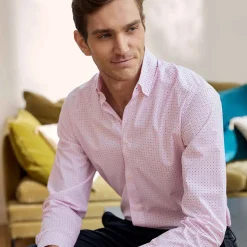 Chemise droite imprimé micro motif col boutonné