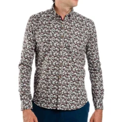 Chemise droite popeline imprimée col boutonnage caché