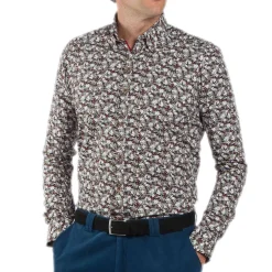 Chemise droite popeline imprimée col boutonnage caché