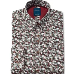 Chemise droite popeline imprimée col boutonnage caché