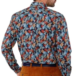 Chemise droite popeline imprimé floral col semi-italien