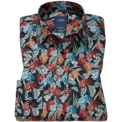 Chemise droite popeline imprimé floral col semi-italien
