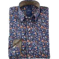 Chemise droite popeline imprimée col boutonnage caché