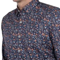 Chemise droite popeline imprimée col boutonnage caché