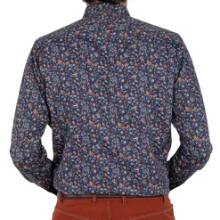Chemise droite popeline imprimée col boutonnage caché
