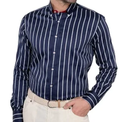 Chemise droite rayure nautique col boutonné