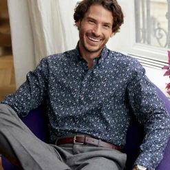 Chemise droite velours imprimé floral col boutonné