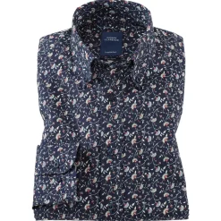 Chemise droite velours imprimé floral col boutonné