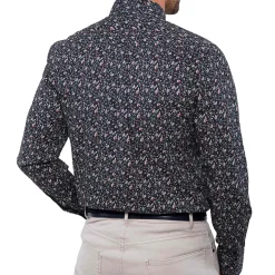 Chemise droite velours imprimé floral col boutonné