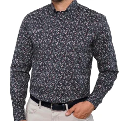 Chemise droite velours imprimé floral col boutonné