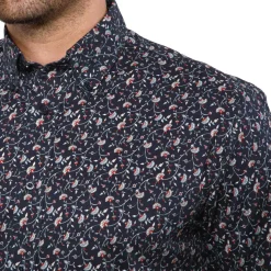 Chemise droite velours imprimé floral col boutonné