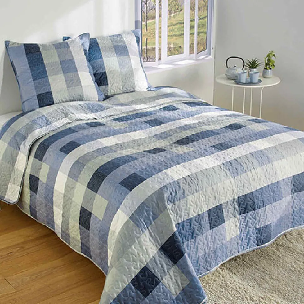 Couvre-lit microfibre "bleu horizon"