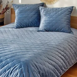 Couvre-lit velours bleu azur