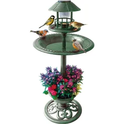 Mangeoire-abreuvoir solaire pour oiseaux avec bac à fleurs