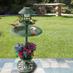 Mangeoire-abreuvoir solaire pour oiseaux avec bac à fleurs