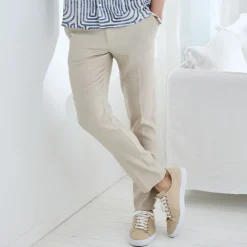 Pantalon détente chevron lin