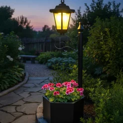 Réverbère-jardinière solaire