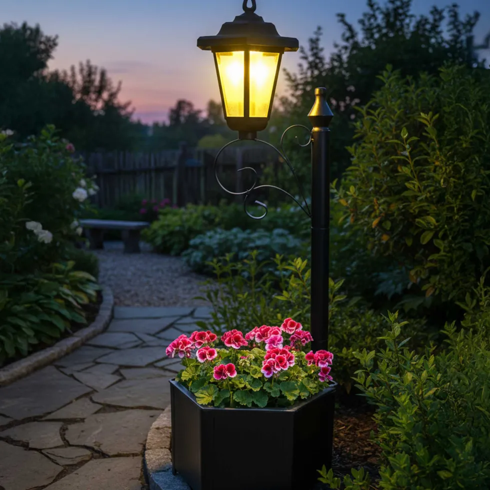 Réverbère-jardinière solaire