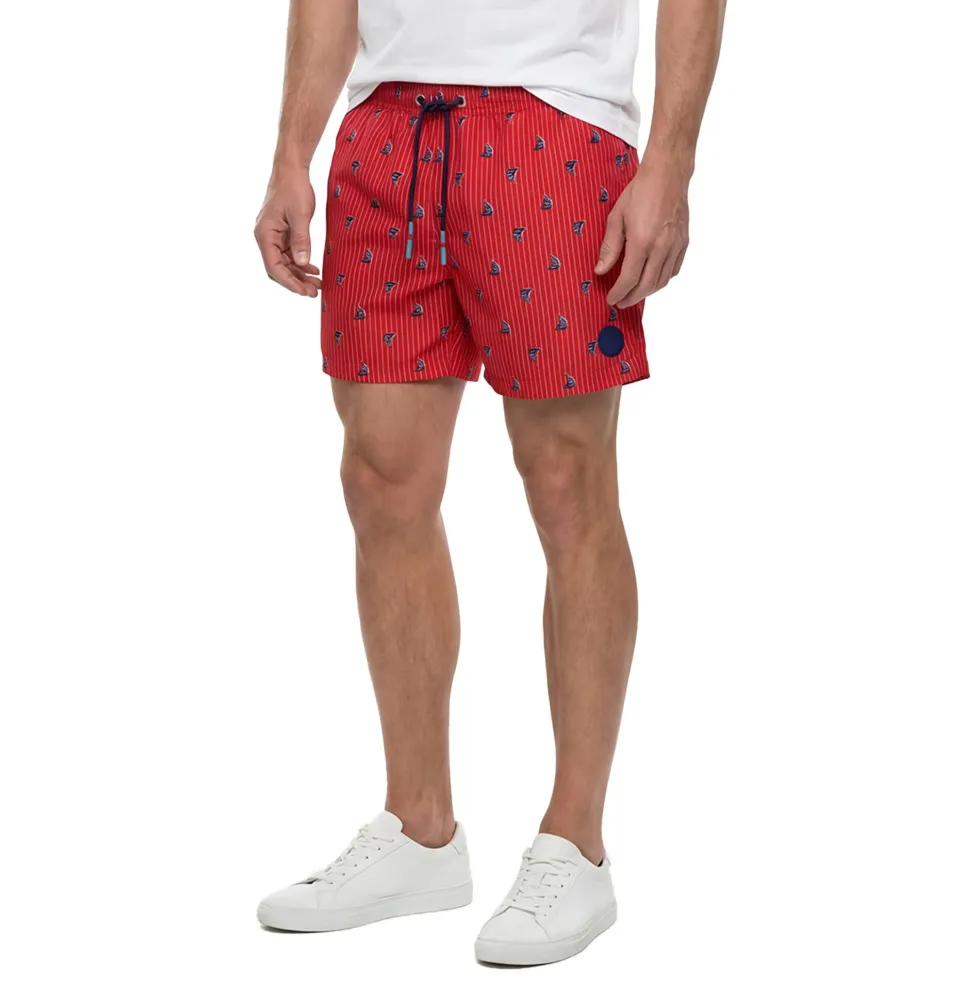 Short de bain rose imprimé bateaux