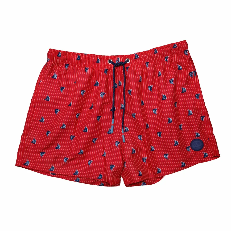 Short de bain rose imprimé bateaux